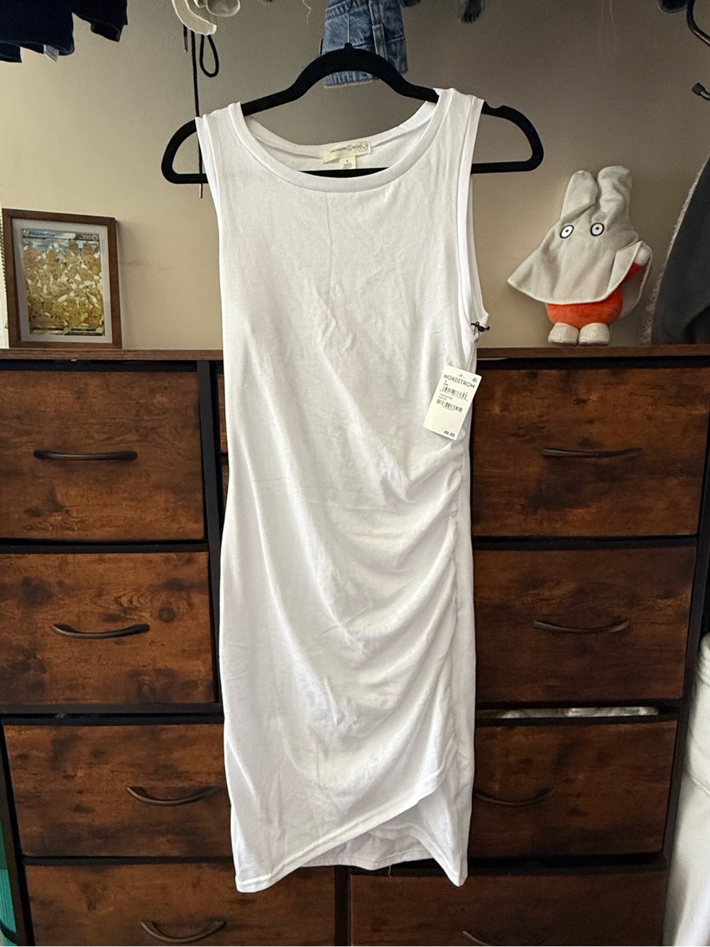 Nordstrom White Sleeveless Ruched Tank Mini Dress